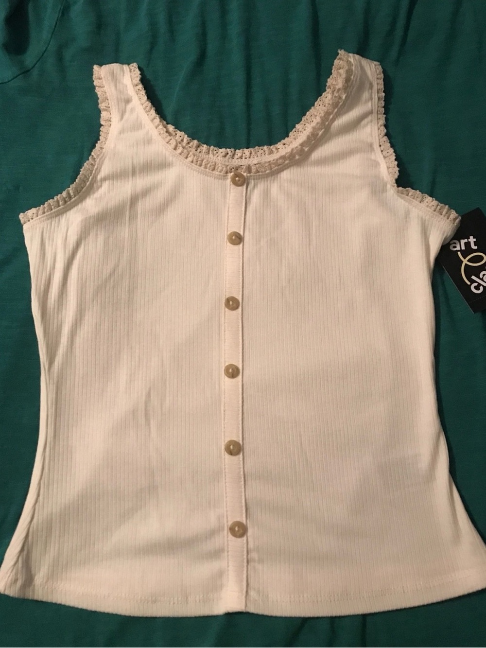 art class Cream Ribbed Button-Front Tank with Lace Trim New Tags Size M 7/8